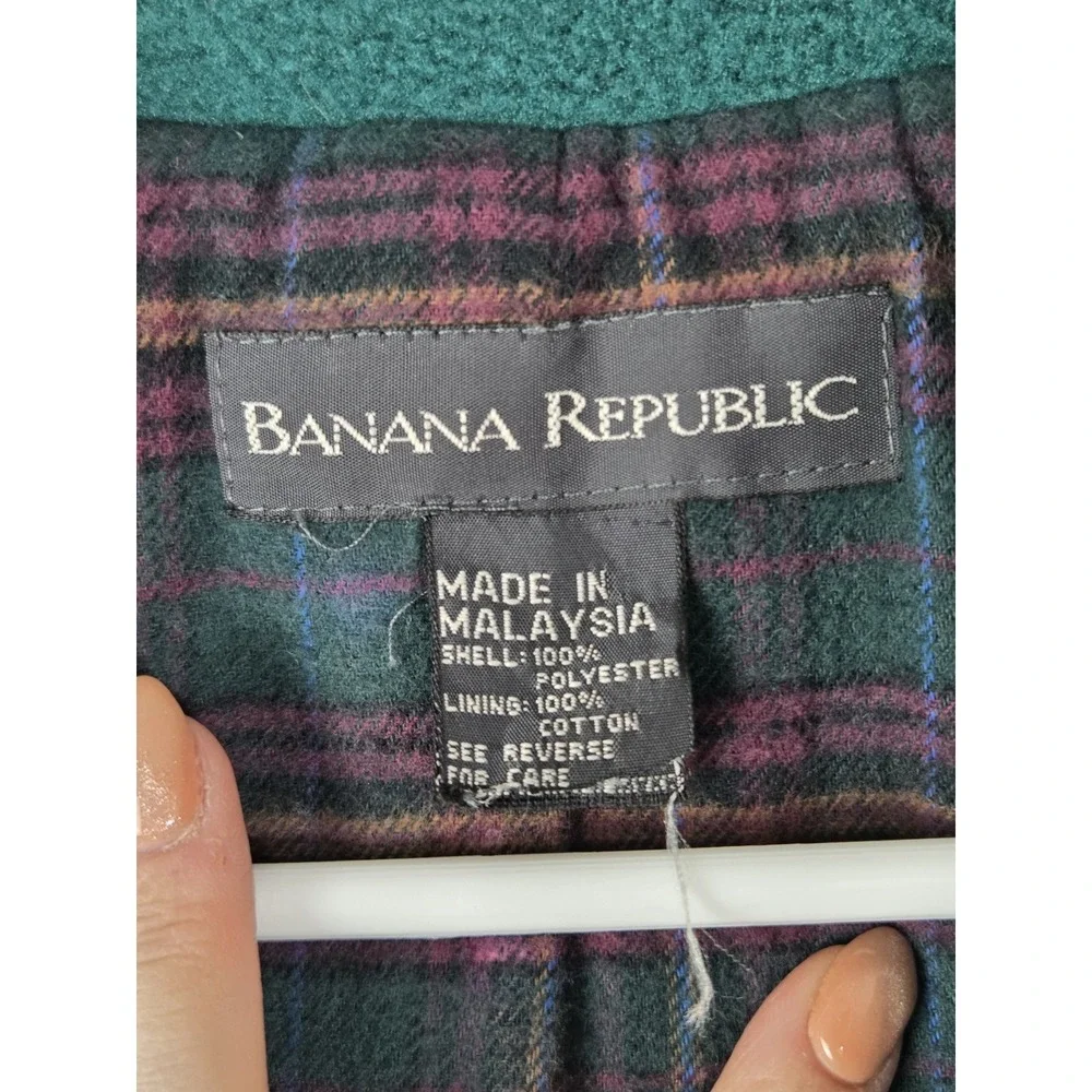 Banana Republic Vintage 90s Fleece‎ Full Zip Flannel Cotton Plaid Lined Jacket